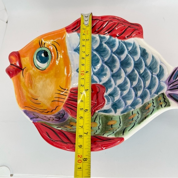 Hand Painted Vissen 3D Fish Ceramic Bowl Dish, Whimsical 10x7.5x3 Retired Design - Picture 8 of 10